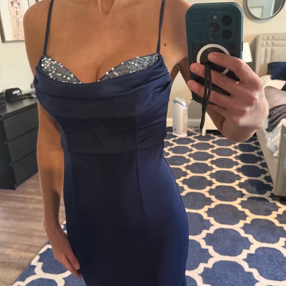 Elegant Navy Blue Sequin Dress